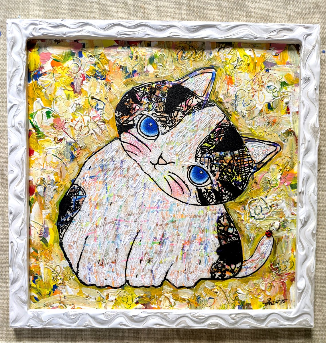 手作り額付き銅版画カラー作品　title「きらめきニャンコ」 額付き銅版画作品 title「きらめきニャンコ」 | iichi 日々の暮らしを
