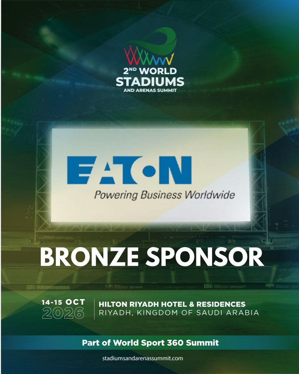 Eaton join #WSAS2026 as a Bronze Sponsor, powering stadiums with efficiency and sustainability. 

📅 14th-15th October 2026
📍 Riyadh 
🔗 stadiumsandarenassummit.com 

#EnergySolutions #StadiumSafety