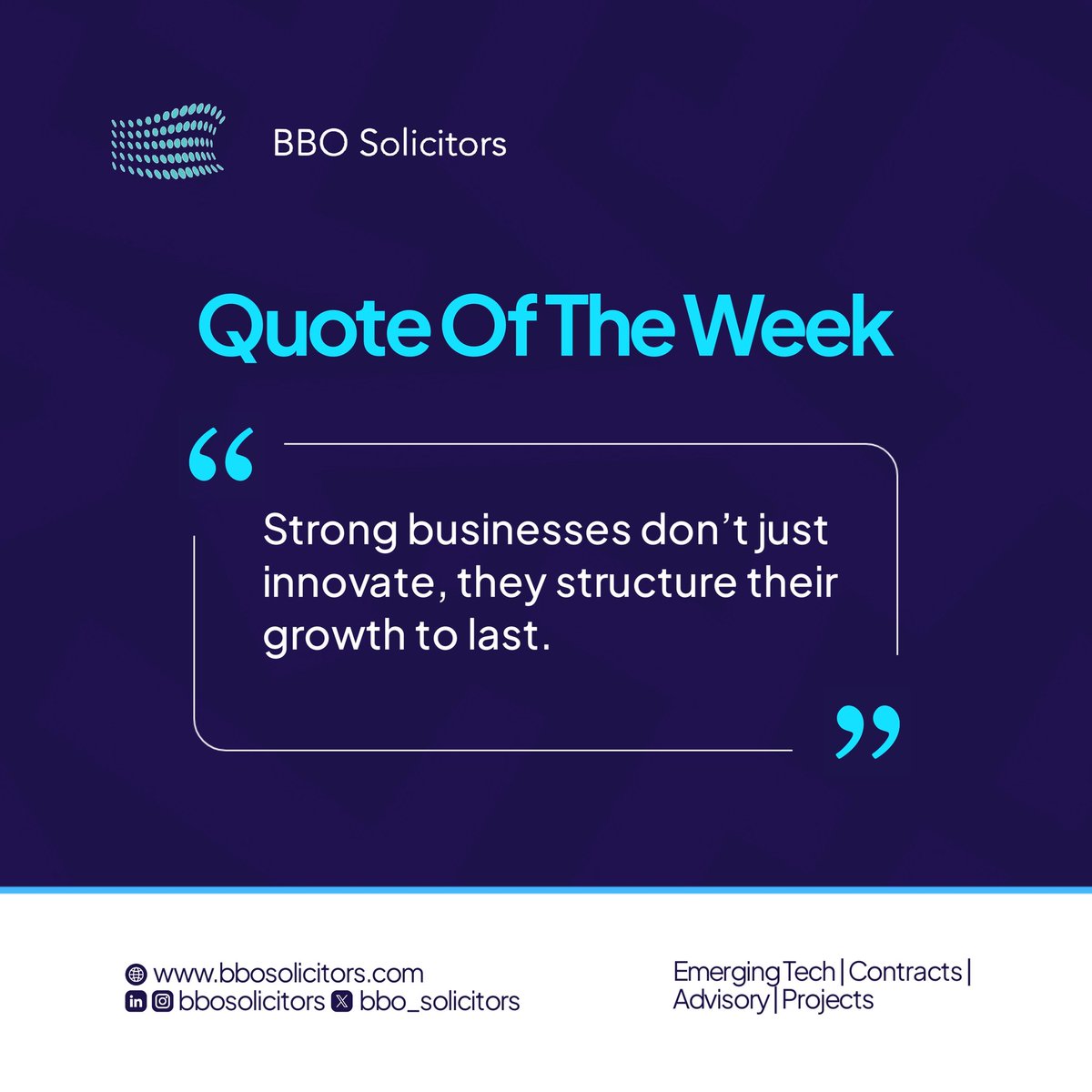 BBO_Solicitors's tweet image. Innovation without structure creates risk. This week, think beyond building and focus on protecting what you’re building. The right legal and compliance foundation doesn’t slow growth, it sustains it.

#BBOSolicitors #BusinessGrowth #LegalStrategy #Compliance #Innovation