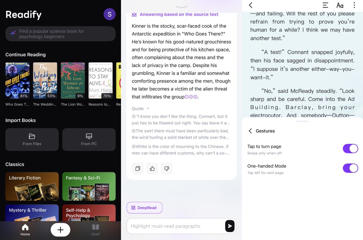 Readify_AI's tweet photo. # Readify 2.2.2 Update (iOS) 

Readify iOS 2.2.2 is officially live with major upgrades! 

📱  **iOS 2.2.2 Highlights** 
• Full dark mode support for comfortable night reading 
• AI Q&A with source tracking – jump directly to book passages 
• One-handed page turning (tap left side to flip)  

**Universal Update (iOS/Android 2.2.1 available)** 
• Email login added for smoother cross-device sync  

Update now and enjoy the new features for FREE: https://t.co/S3aiAiLhOq
#ebook #readify #audiobook #ios #reading