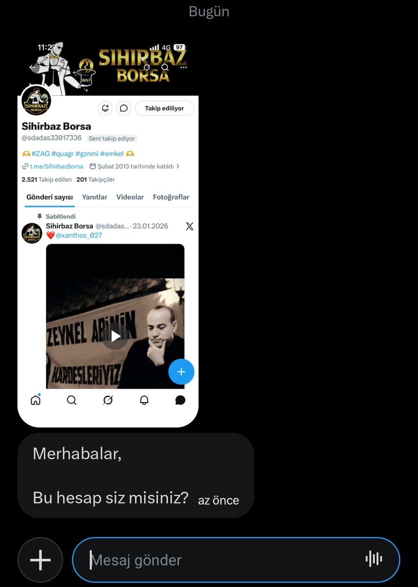 Dünden bu güne şu şekilde 100 tane mesaj gelmiş. Sahte hesaplar size mesaj yazıyor sizde gelib bana şunu diyorsunuz.

Bu hesap sizmisiniz?
Yahu ben olma ihtimalim var mı? Hayır diyelim benim. Size mesaj atacam neden sahte hesap kullanayım zaten bana mesaj atıyorsunuz bh hesap