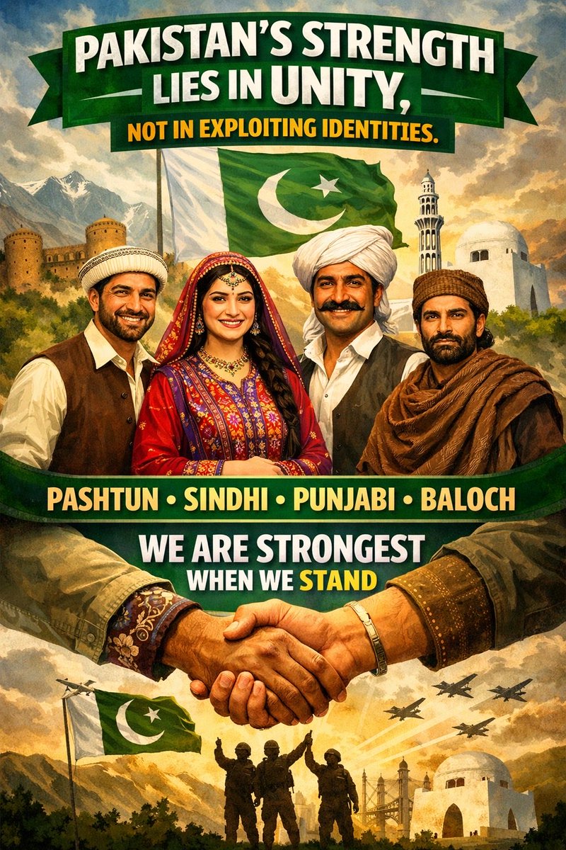 the_greeninsi8's tweet image. تقسیم نہیں، اتحاد! ہماری متنوع شناختیں ہماری کمزوری نہیں بلکہ خوبصورتی اور طاقت ہیں۔ پاکستان تبھی مضبوط ہے جب ہم سب ایک ہیں۔ 🇵🇰✨
#OneNation #UnityIsStrength #Pakistan
#سبیل_آفریدی_احتجاجی_کال_ دو