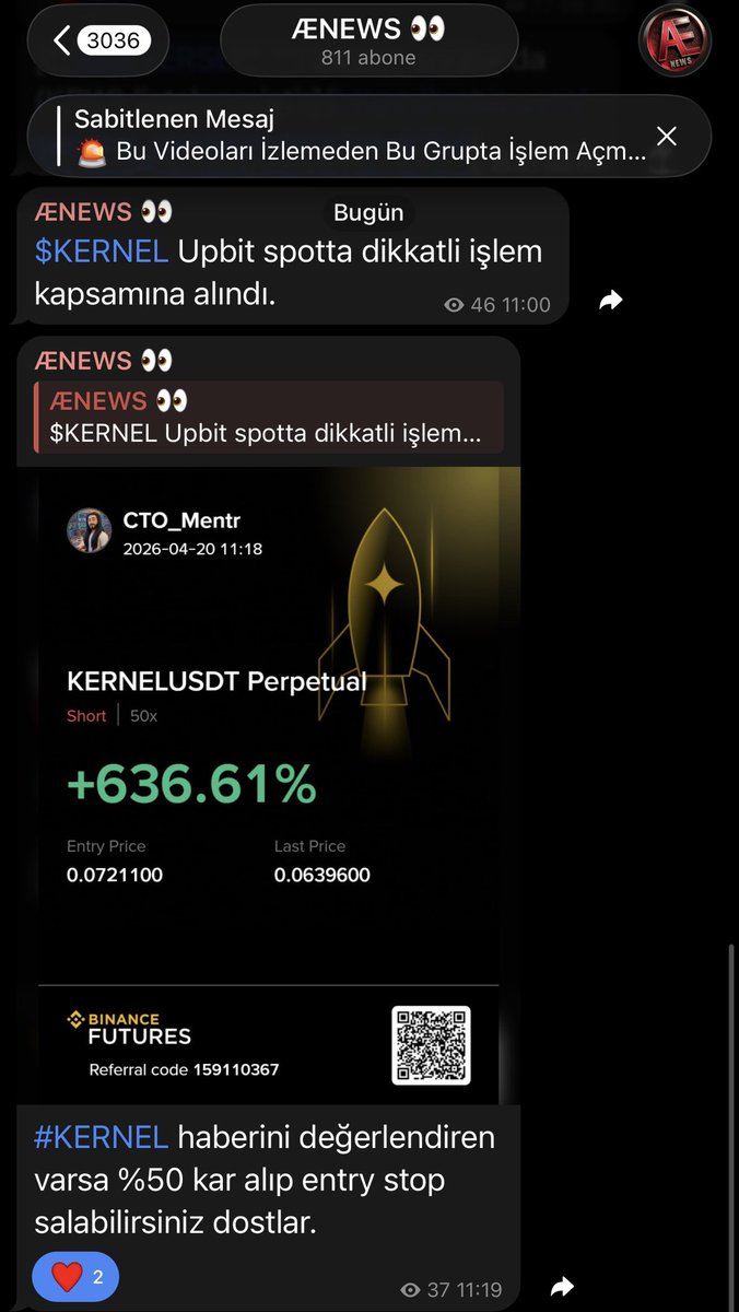 AltcoinEvreni's tweet image. #Kernel AENEWS Haftaya Güzel Başladı Bile Hala Katılmayan News Trading Yöntemini Bilmeyen Varsa Buyrun Davet Linki: t.me/altcoinevrenin…

Grubun Sabitlenenlerinde Nasıl News Trading Yapabilirsiniz Detaylı Anlatmaktayım Boşuna Demiyoruz TR nin En Hızlı ve Tek Doğru Haber Trade
