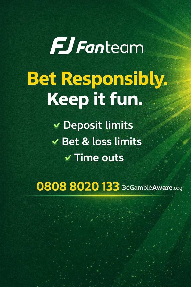 FanTeamOfficial's tweet image. Stay in control when you play.

Set limits, track your spend, and take breaks if needed.
If it stops feeling fun, it’s time to step back.

Support is available:
0808 8020 133 | BeGambleAware.org

#BetResponsibly #StayInControl