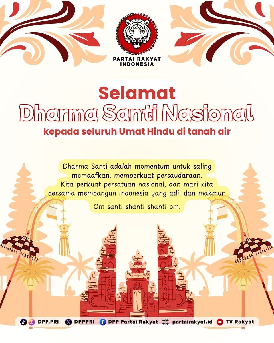 CintaPRI14's tweet image. Dalam balutan kesucian Dharma Santi Nasional, mari kita jadikan momentum ini sebagai jembatan silaturahmi bagi seluruh Umat Hindu di tanah air.
Selamat merayakan Dharma Santi. 

#PRI
#PartaiRakyatIndonesia
#TumbuhBersamaRakyat
#MajuRakyatnyaJagaBangsanya
#KoalisiIndonesiaMaju
