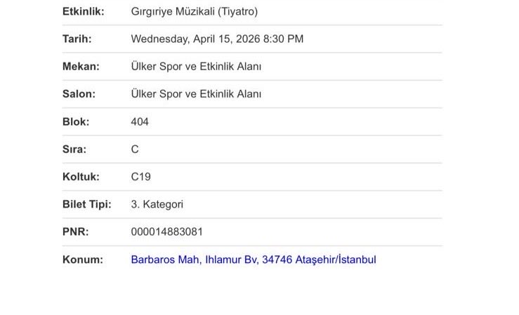 BoraBette's tweet photo. @biletinial Girgiriye müzikaline 15 Nisan akşamı için bilet aldık salonda biletteki  oturma yeri yoktu o akşam defalarca aradık ve kimse telefona çıkmadı ayakta kaldık .salon çok büyük ve çok ciddi yankı vardı konuşulan hiç bir şeyi anlamadık ve çıkmak zorunda kaldık cevap lütfen https://t.co/UiWnatvj9V