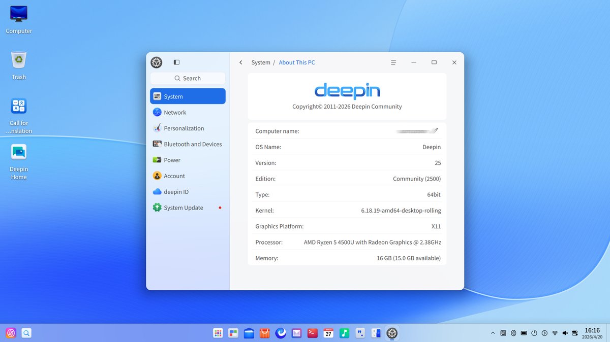 linux_deepin's tweet image. deepin is now powered by #Linux kernel 6.18 🐧🙌
#OpenSource #Kernel #DesktopOS