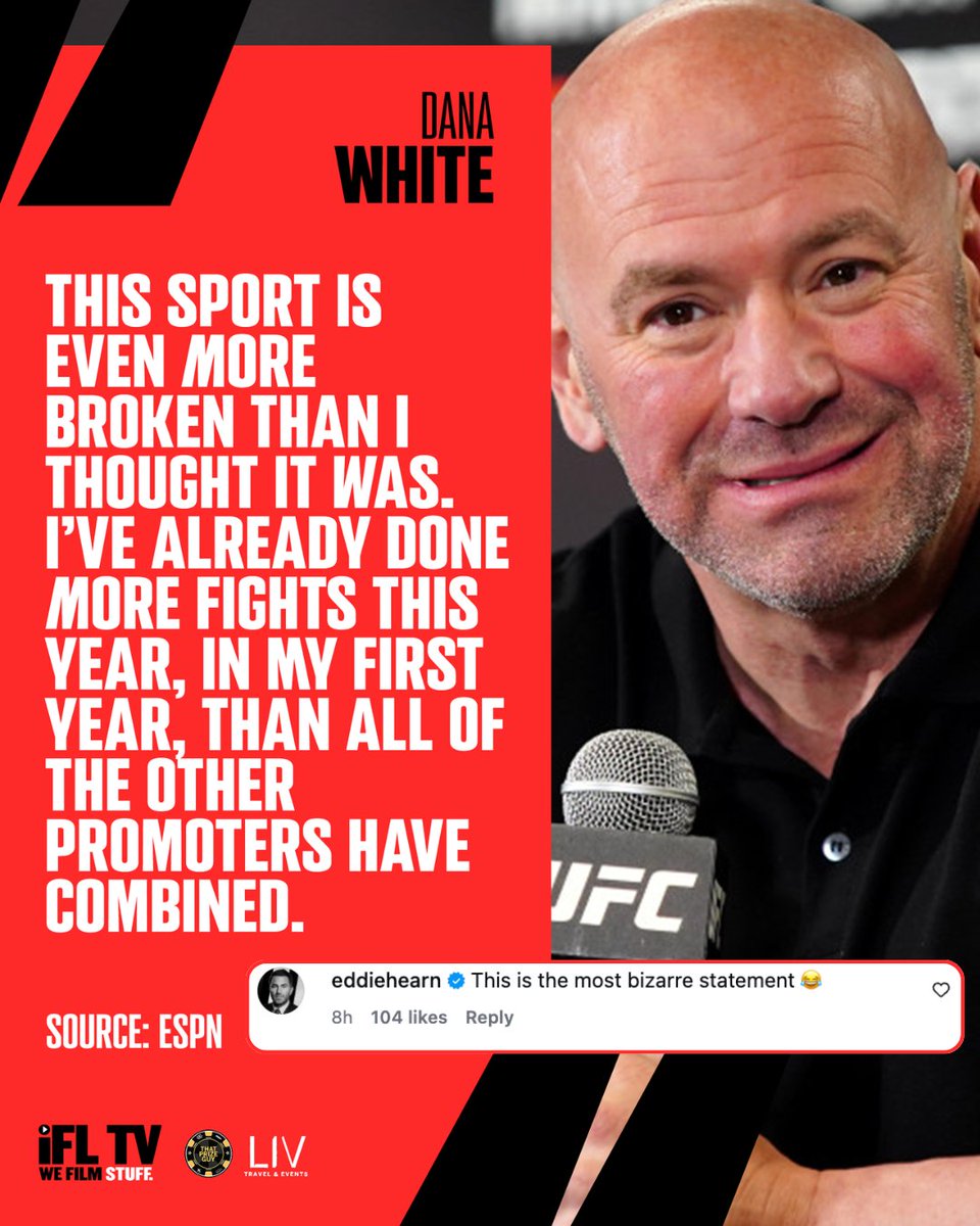 IFLTV's tweet image. 🗣️ @EddieHearn has responded to @DanaWhite's claim that "boxing is even more broken than I thought it was" which was made over the weekend. 

Do you think boxing is broken? 🤔

#DanaWhite | #EddieHearn | #BoxingDebate