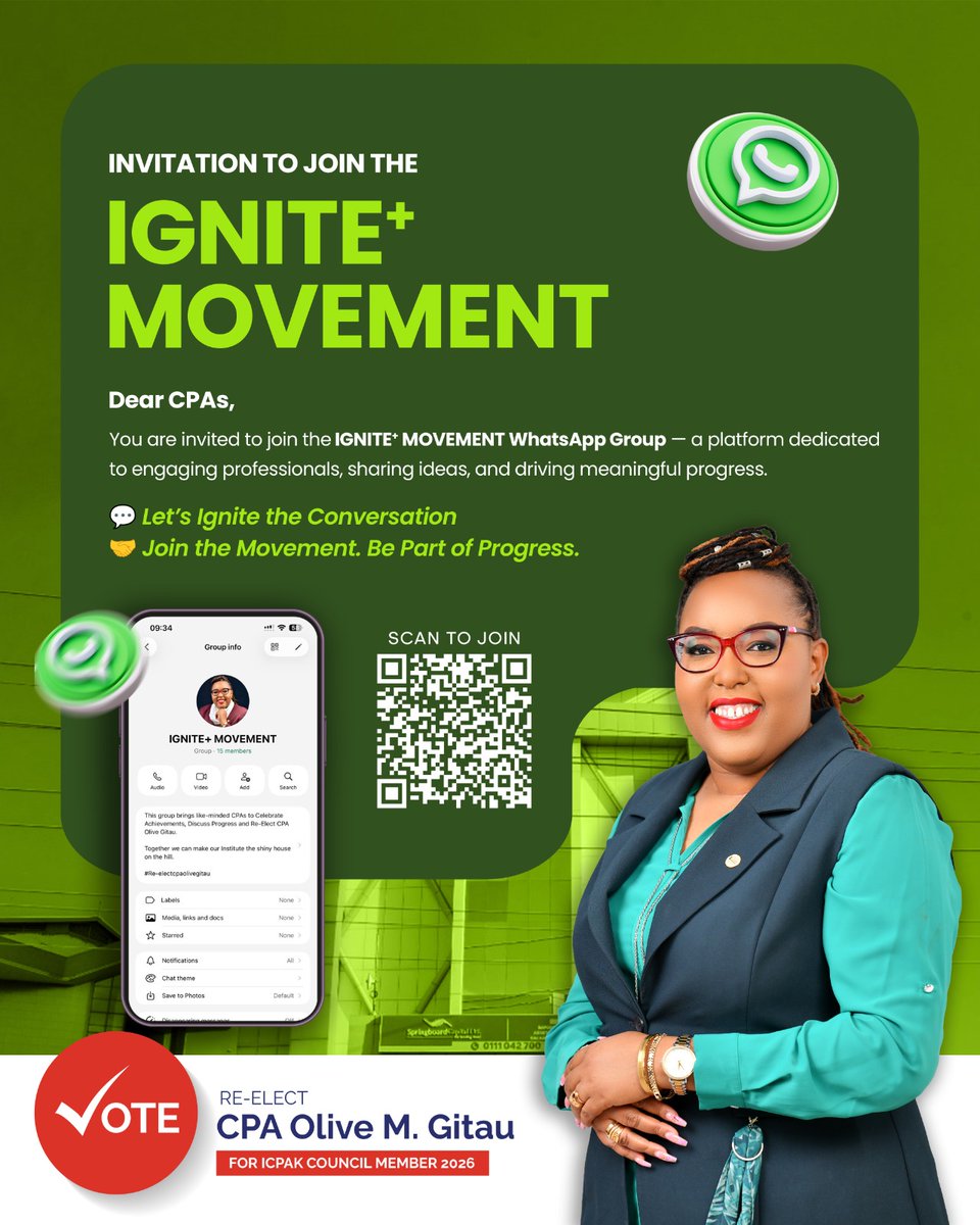 Qellaah's tweet photo. With deep experience in internal audit and risk management, CPA Olive M Gitau stands out. ICPAK 2026 Elections offer members a chance to choose proven leadership #IgniteToTransform. https://t.co/BQqCSKyz4s