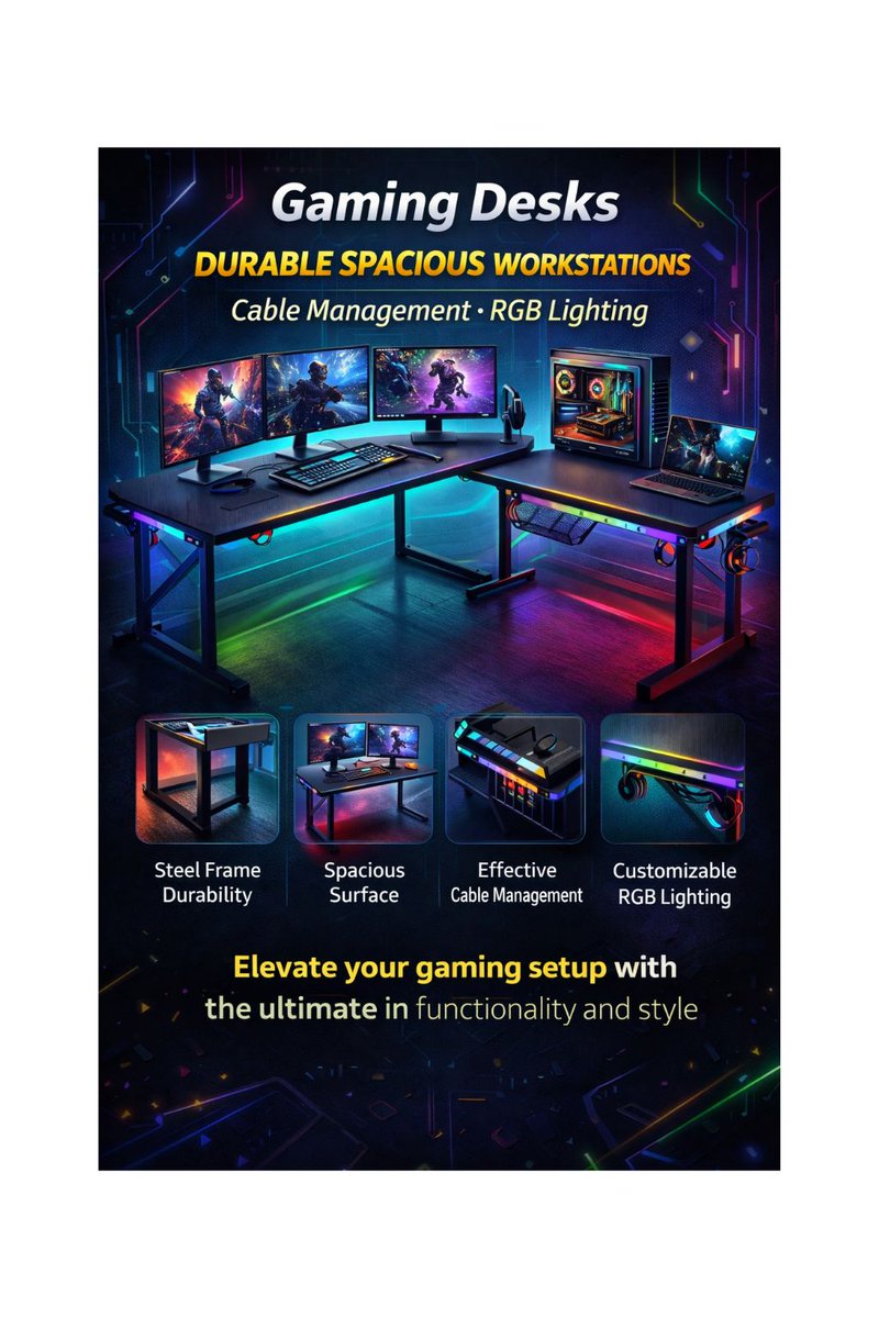 Faithb2bsports's tweet image. Upgrade your setup 🎮
Durable, spacious gaming desks with smart cable management &amp;amp; RGB lighting for the ultimate experience.
#GamingSetup #RGB #PCGaming #DeskSetup