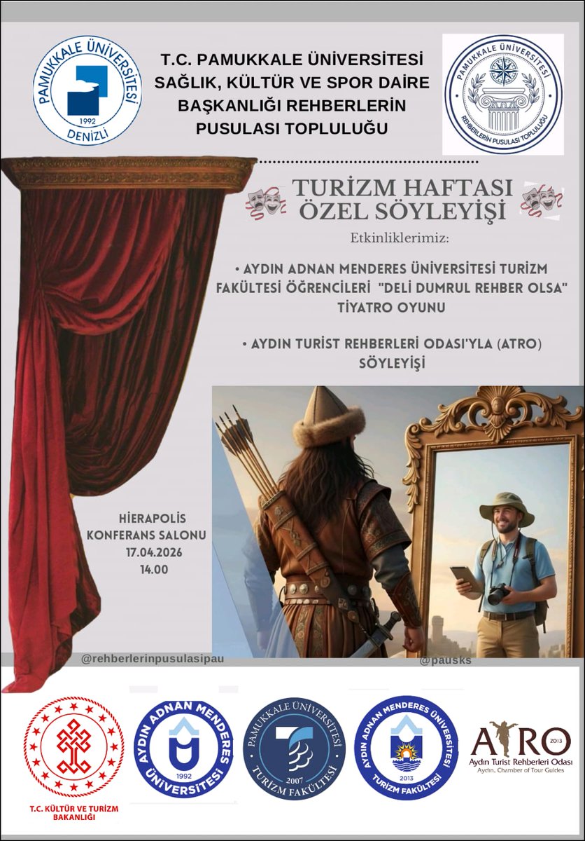 ADUTourism's tweet photo. 17 Nisan 2026 tarihinde, Aydın Turist Rehberleri Odası (ATRO) çatısı altında Fakültemiz Turizm Rehberliği Bölümü, Pamukkale Üniversitesi (PAÜ) Turizm Fakültesi’ne teknik ve kültürel bir ziyaret gerçekleştirmiştir. https://t.co/b64CHwkibR