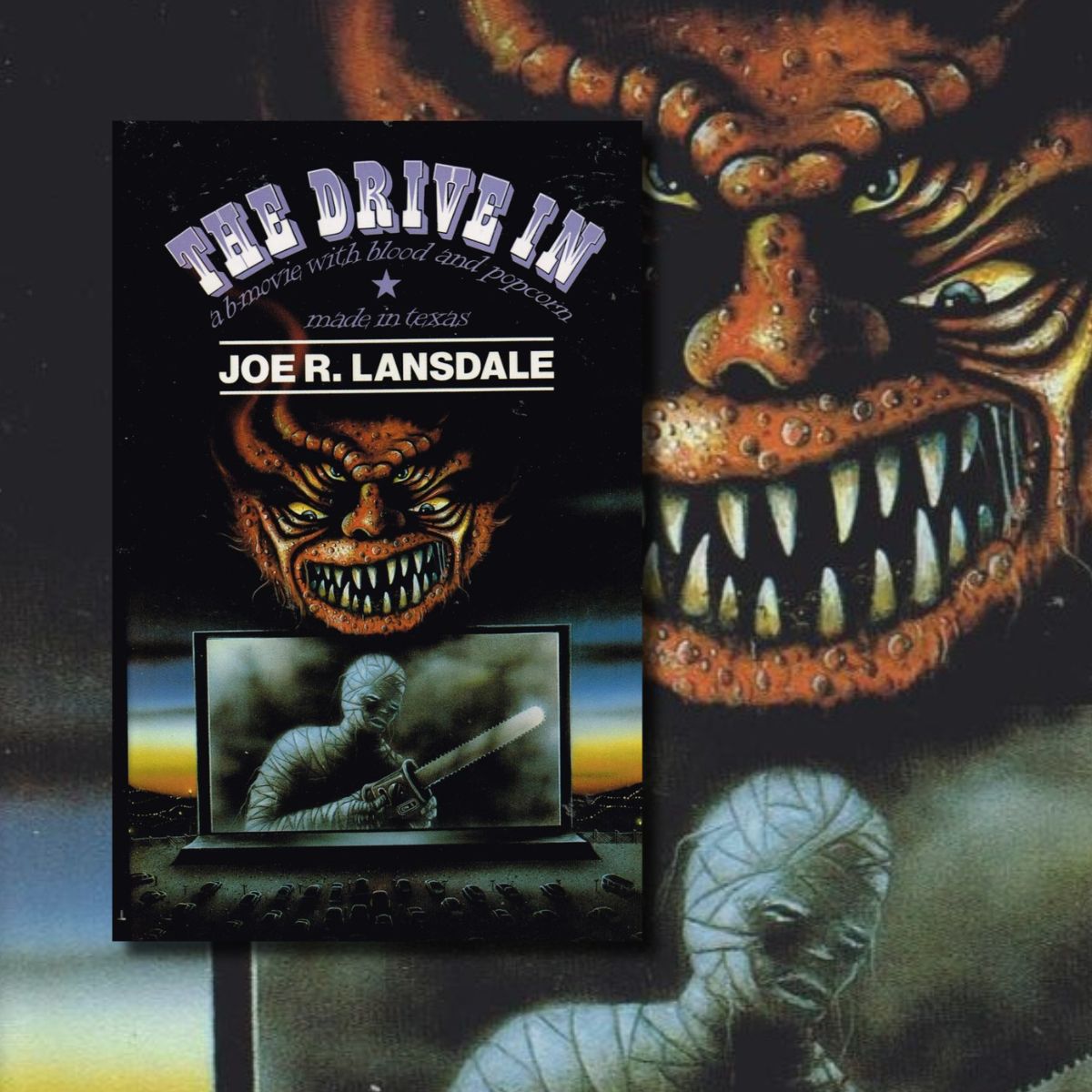 HorrorPaperback's tweet image. Danny Flynn's cover art for the 1989 Kinnel edition of Joe R. Lansdale's The Drive In (a B-Movie with Blood and Popcorn, Made in Texas).

#horror #horrorart #horrorcommunity #horrorfam