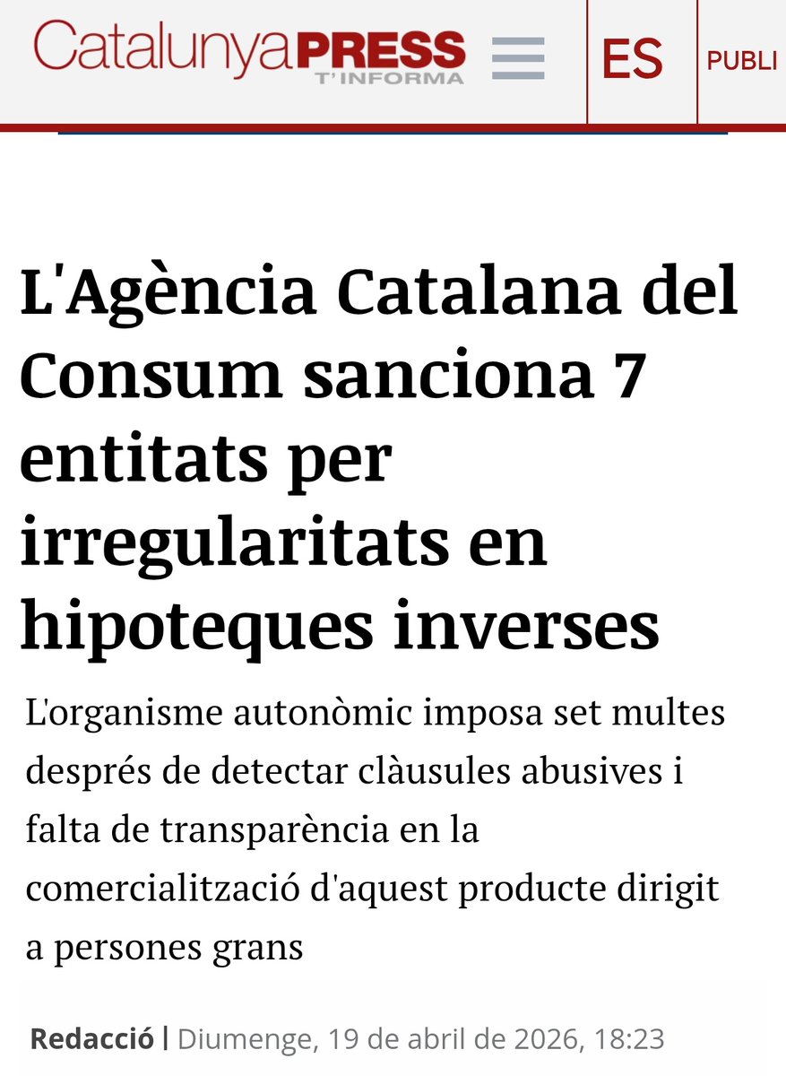 Fins i tot <a href="/3CatInfo/">3CatInfo</a> t'explica que de 9 empreses que fan hipoteques inverses per la gent gran de més de 65 anys, 7 d'elles, han estat sancionades per <a href="/Consum/">Consum</a>.

La pregunta:
QUINES SON AQUESTES EMPRESES?. HO AMAGUEN PER QUE SON FAMIGLIA?.