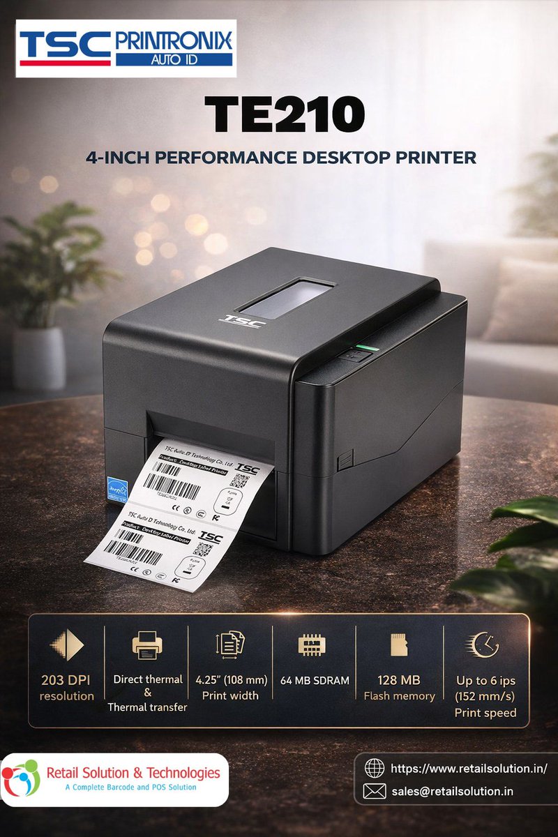 RetailSolnTech's tweet image. The TSC TE210 delivers high performance at unbeatable value.
Perfect for retail, logistics &amp;amp; more!

Explore more at retailsolution.in

#TSC #TE210 #Printer #AIDC #RST #BarcodePrinting #Monday #Mondaymotivation