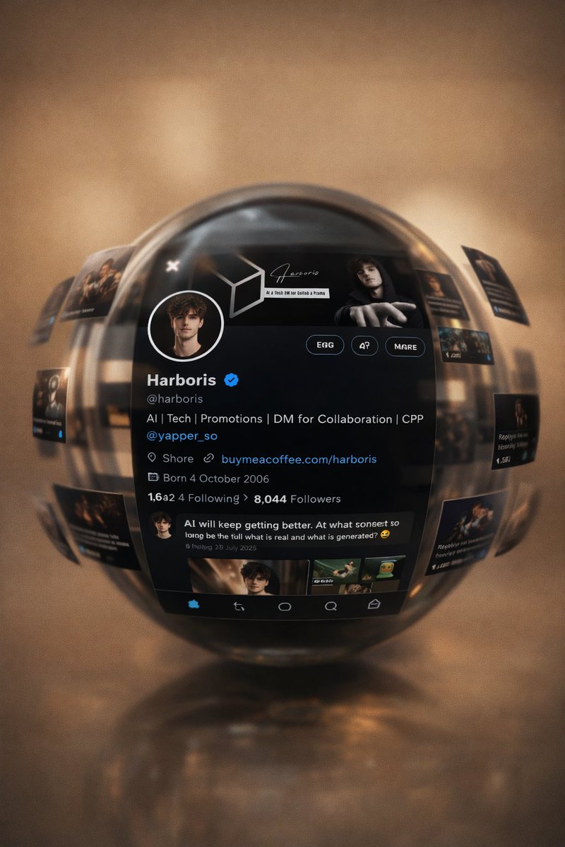 harboriis's tweet image. Generated with GPT Image 1.5 

Prompt: Use the uploaded image as the main reference. DO NOT change the overall composition, lighting, color, or sphere design. Keep the glass sphere, reflections, motion blur around the sphere, warm beige aesthetic, depth of field and floating