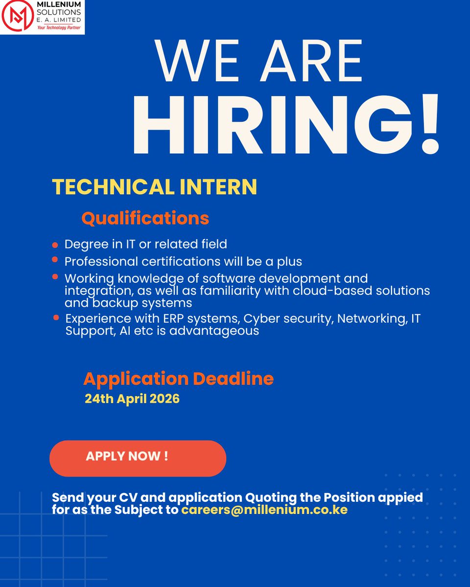 its_burton's tweet photo. #Hiring #JobsinKenya #JobsKE #IkoKazi #IkokaziKE #Hiring #Internship #TechCareers #ITJobs #KenyaJobs #CyberSecurity #SoftwareDevelopment #CloudComputing #CareerGrowth https://t.co/GxS1sU1ihA
