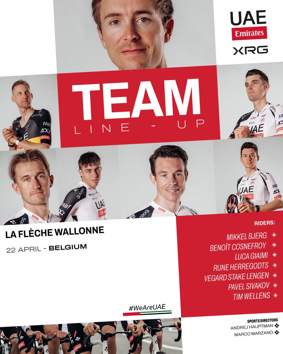 joan_zamora_00's tweet image. 🇧🇪 Un sólido @TeamEmiratesUAE  para  #FlecheWallonne

🇩🇰 @mikkelbbjerg
 🇫🇷 @BenoitCosnefroy
 🇮🇹  Luca Giaimi
🇧🇪 @RuneHerregodts
 🇳🇴 @VSLaengen
🇫🇷 @PavelSivakov
 🇧🇪 @Tim_Wellens

#Cycling #Cyclisme #Deportes #UCIWWT #Ciclismo
