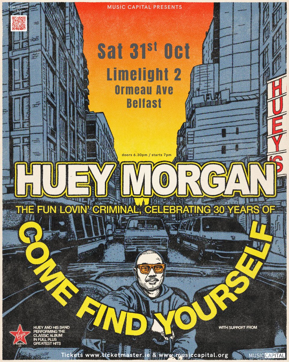 TicketmasterIre's tweet image. 🎤 Huey Morgan, of Fun Lovin Criminals, has announced a date at @LimelightNI 2, Belfast, on Saturday 31 October 2026. 

🎫 Tickets on sale now bit.ly/3QlKP7d