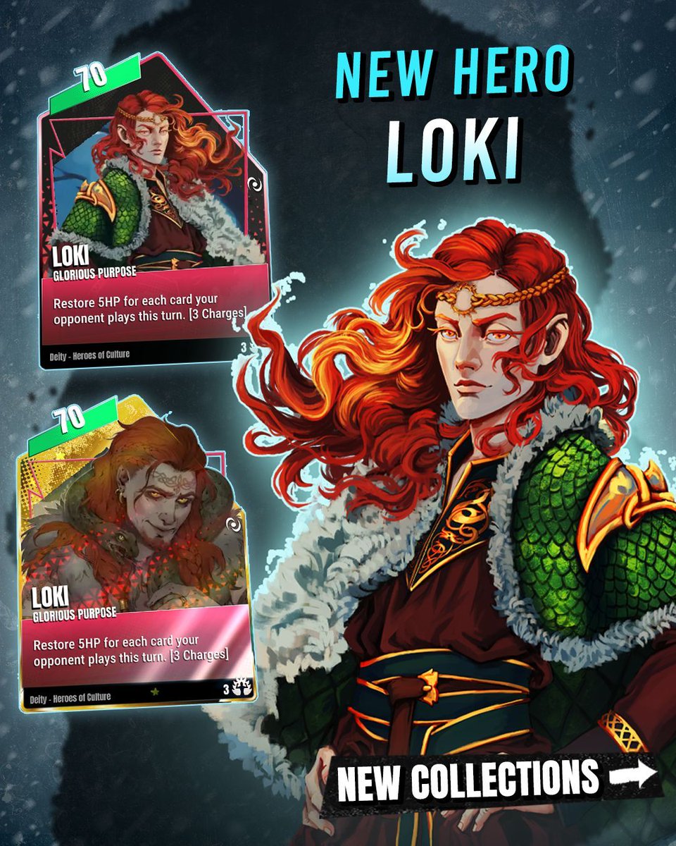 wildcardstcg's tweet photo. ❄️ SEASON ONE: REIGN OF FROST IS HERE ❄️

A new era begins in Wild Cards…

🔥 New Hero: Loki
🃏 3 brand new card collections
✨ Season Pass rewards, cosmetics &amp; more

👉 Install now via the link in bio and jump in

💬 What deck are you building first?

#mobilegame #tcg #indiedev https://t.co/BWFy5KVt4r
