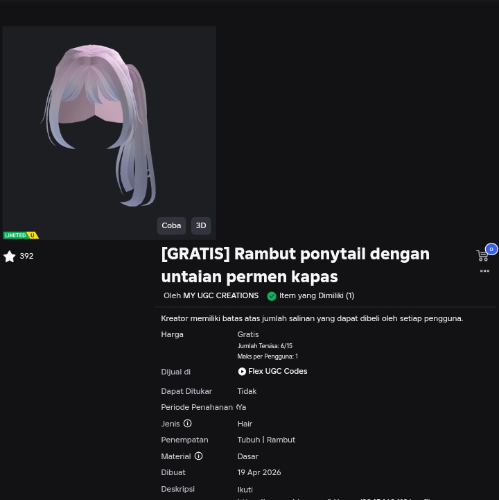 huyuh6321's tweet image. drop 5 uses code on April 23 15.00 WIB (Indonesian time) drop in my x
item
roblox.com/id/catalog/117…
req:
follow
roblox.com/id/users/93454…
join
roblox.com/communities/92…

#ROBLOX #UGC #hair #free #robloxugc #RobloxDev #ugc
