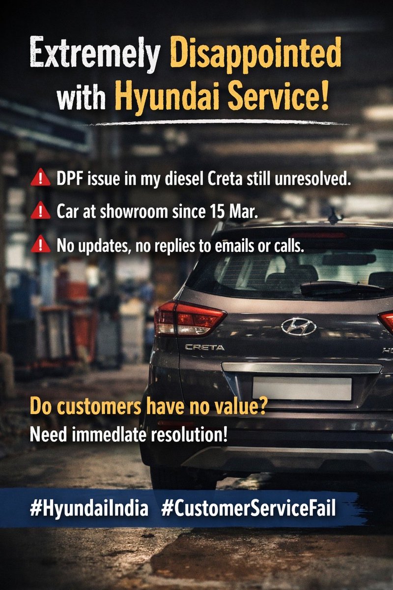 RoshanMistry's tweet photo. @HyundaiIndia 🚨 Hyundai Creta issue 🚨

#Hyundai #HyundaiCreta #HyundaiIndia #HyundaiGlobal #CarIssues #India #ConsumerRights #ServiceIssue #CustomerSupport #IndiaAuto #MakeInIndia #ConsumerAwareness #RightToService #Accountability #GovernmentOfIndia #MinistryOfConsumerAffairs #RoadSafety https://t.co/eZ8vVacUcg
