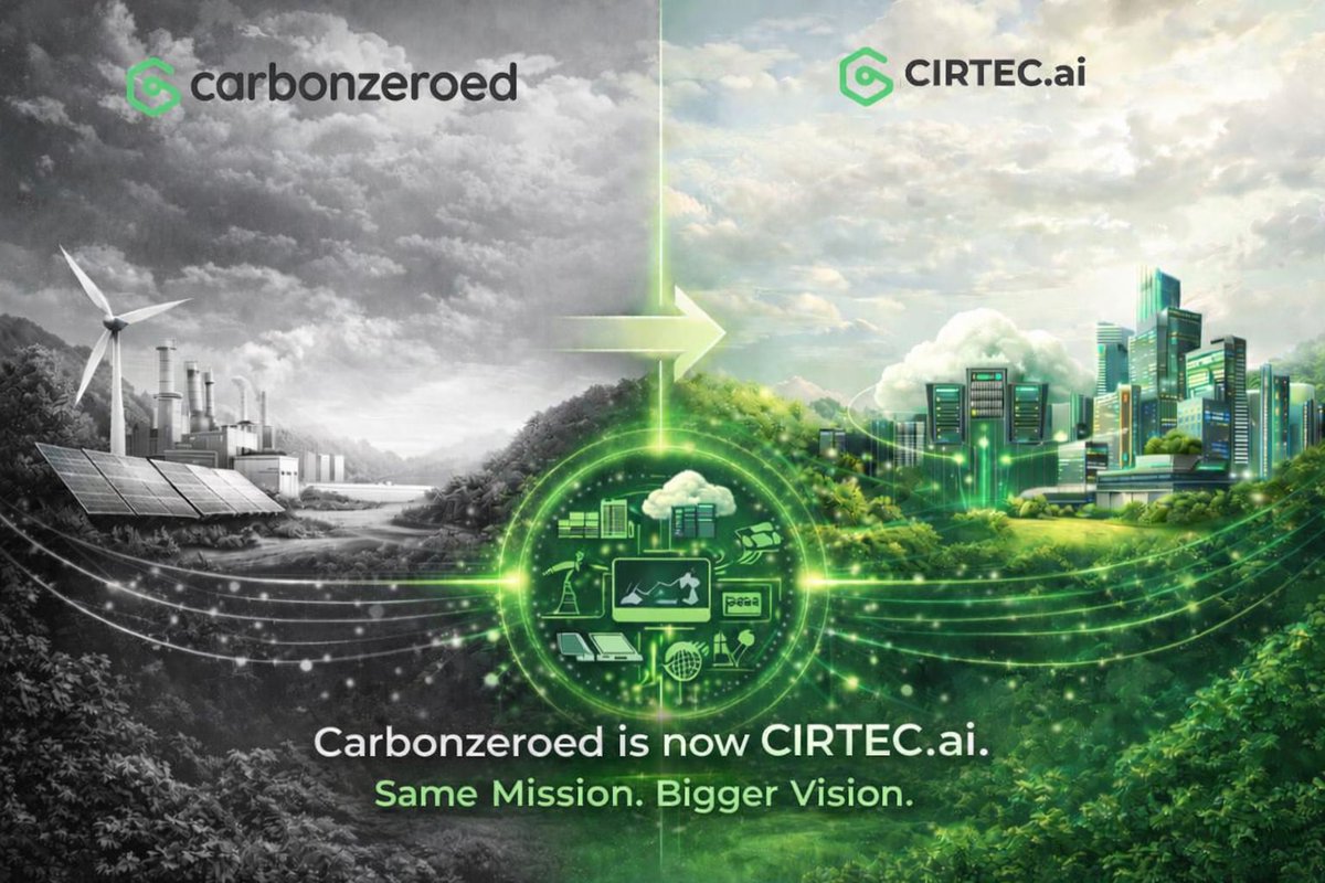 cirtec_ai's tweet photo. Carbonzeroed is now https://t.co/SCMhnWgbKo.

Same mission. Bigger vision.

We’re evolving to bring together AI, infrastructure, sustainability, and smarter Net Zero solutions for the future.

#CIRTECAI #NetZeroSolutions #AI #Sustainability https://t.co/H0vtYawnxN