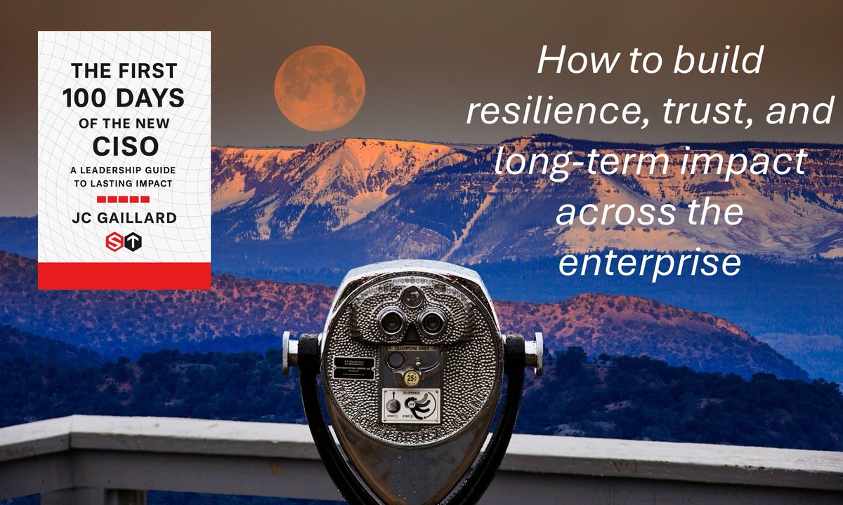 Corix_JC's tweet image. The First 100 Days of the New #CISO &amp;gt;&amp;gt; A #Leadership Guide to Lasting Impact

How to build #resilience, trust and long-term impact across the enterprise

Buy it here on @Amazon &amp;gt;&amp;gt; buff.ly/ffqszCD 

Read my Author's Summary here &amp;gt;&amp;gt; buff.ly/YERiEwB 

#cybersecurity