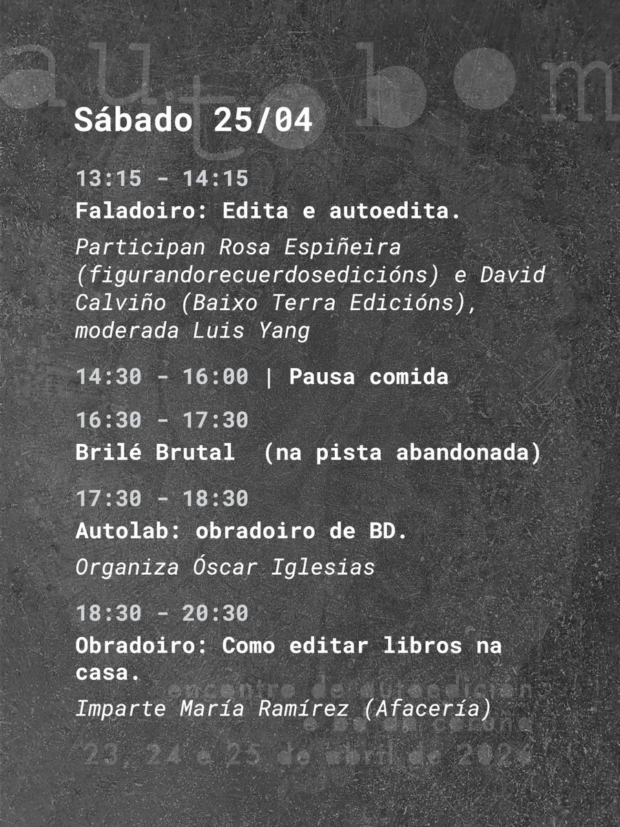 AutobanBD's tweet image. Moitas grazas á Revolteira e a @Jaspeart1Art por dar acubillo ás actividades, e a Café Olimpia e @AParva_ pola súa colaboración!

Especial agradecemento a @ConcelloCoruna e @Cultura_Coruna polo apoio para levar adiante este Autobom 2026!!

#autoban #autobom #autoedicion #fanzine