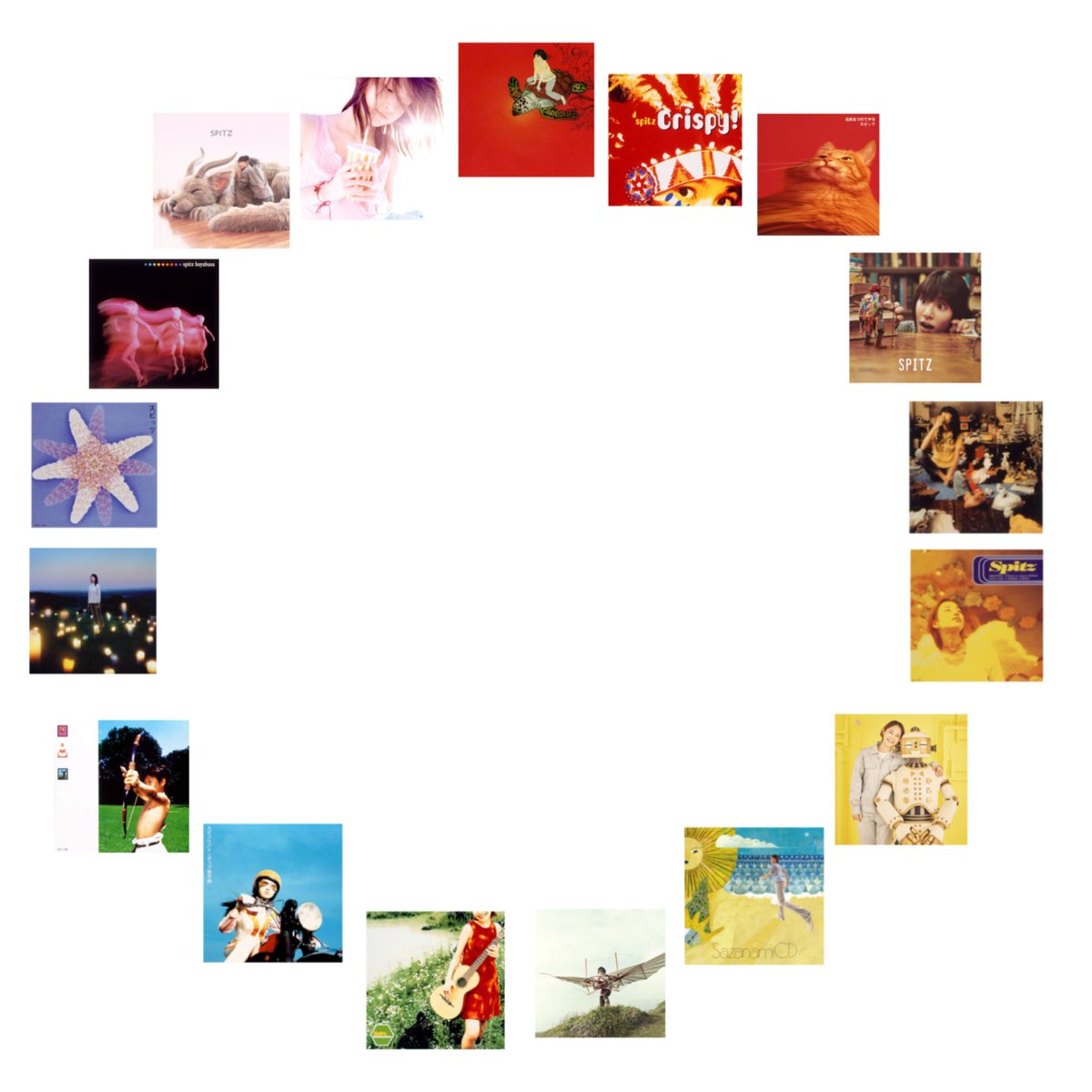 Naako_37's tweet photo. スピッツのアルバムジャケ写で
色相環作ったらこんな感じかな
カラフルだ🎨 https://t.co/UaibULf8ru