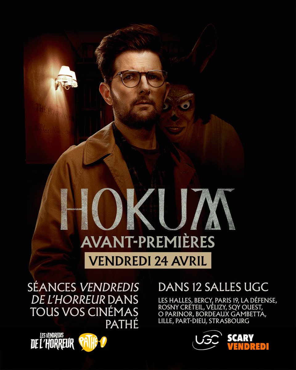 thejokersfilms's tweet image. Votre pire cauchemar, en avant-première mondiale dans les salles Pathé et UGC !💀🔑🏨

HOKUM, réalisé par Damian McCarthy (Oddity) avec Adam Scott (Severance).

Réservation ici : tickets.seancescinema.com/hokum

🎟️Le 29 avril au cinéma
#horror #horrormovie #AdamScott #HOKUM