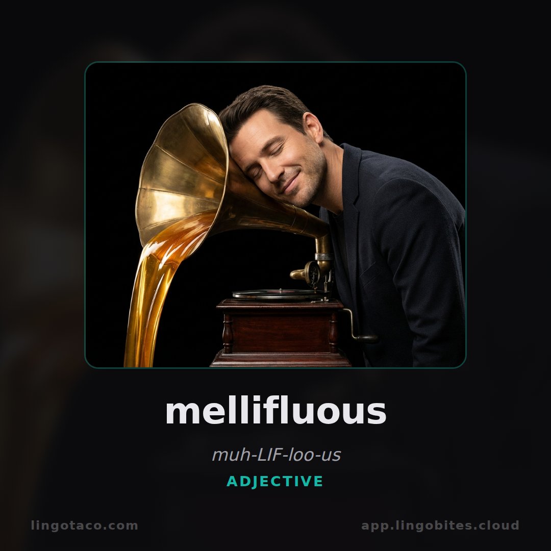 LingoTaco's tweet image. Do you know this word?

mellifluous — Sweet, smooth, and musical to hear.

Tag a friend who needs this.

#LearnEnglish #EnglishVocabulary #ESL #LanguageLearning #AdvancedEnglish #LingoTaco #WordOfTheDay
