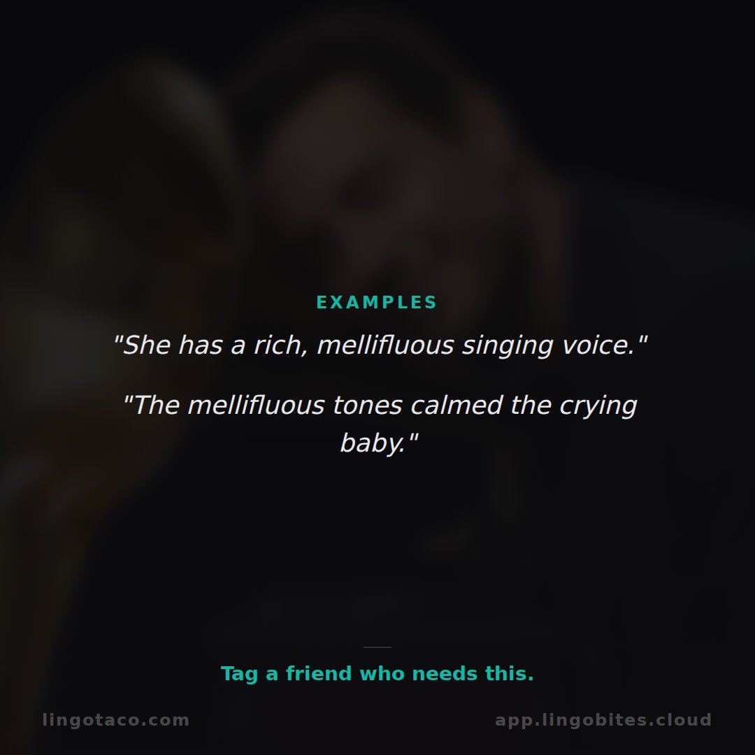 LingoTaco's tweet image. Do you know this word?

mellifluous — Sweet, smooth, and musical to hear.

Tag a friend who needs this.

#LearnEnglish #EnglishVocabulary #ESL #LanguageLearning #AdvancedEnglish #LingoTaco #WordOfTheDay