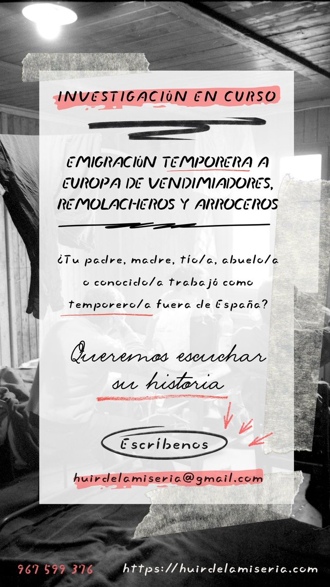 📢Hay historias que no deberían perderse.

🔎Buscamos a personas que trabajaran como temporeros/as en Europa para una investigación académica.

❗️Si es tu caso o conoces a alguien, nos ayudarías mucho poniéndonos en contacto para una entrevista sencilla y respetuosa.💬