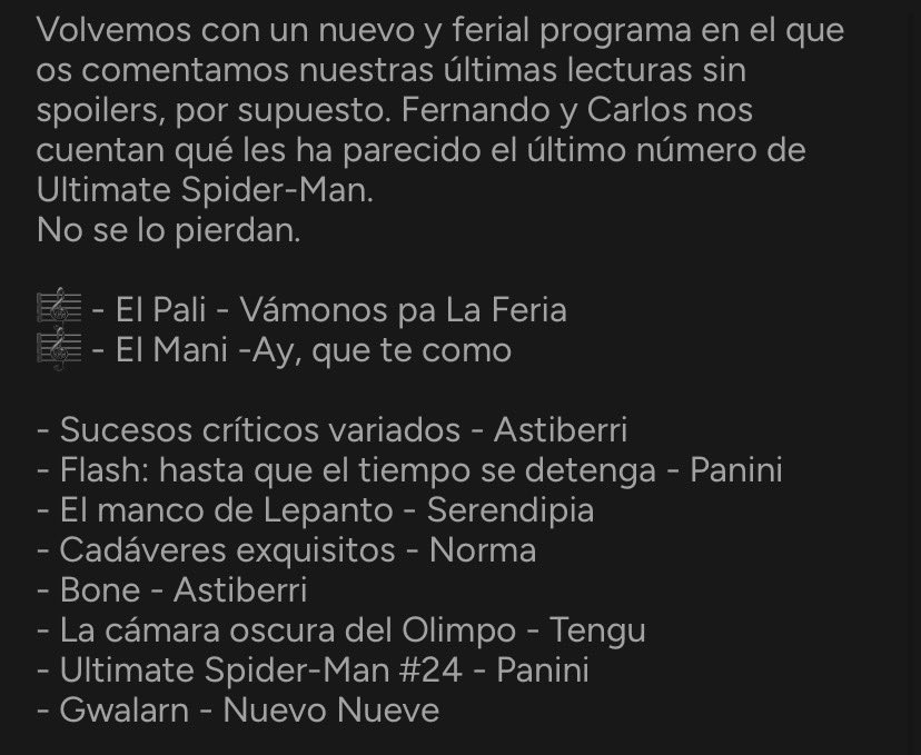 PodcastTDT's tweet photo. NUEVO PROGRAMA! Repasamos nuestras últimas y fériales lecturas 💃🏻
@nandoman1905 @CarlosdeAntonio @g_amp133 #elbarbas
👇🏻👇🏻👇🏻
🟠TDT Podcast #269: Vámonos pa La Feria ´26
https://t.co/onEbpcOciQ
🟢 https://t.co/LxbgmXYTrS
🟣 https://t.co/zpGLKAVCbE https://t.co/FQCIThyGIi
