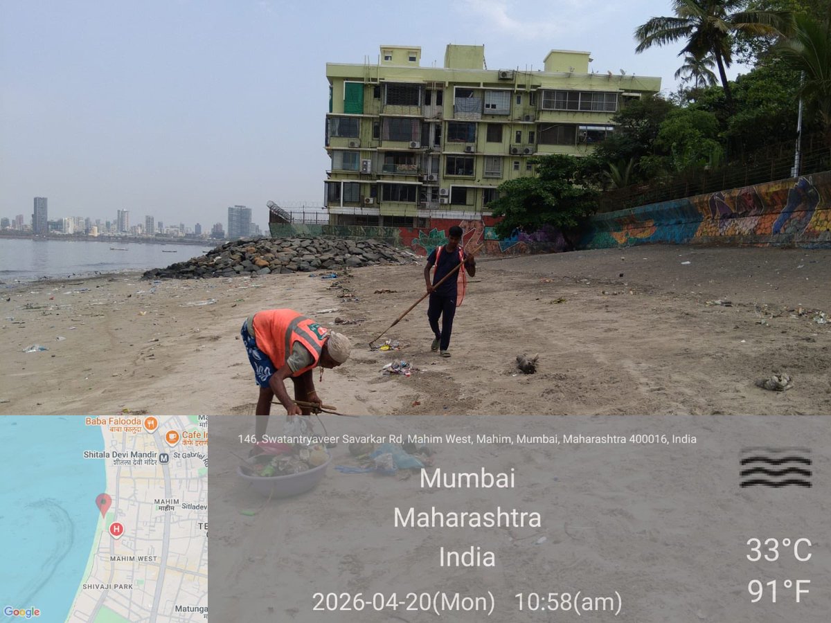 20Apr BMC contractor  Sunil N team clean beach everyday under the direction of SWM AE Mr Bhoir and under the supervision of Mahim bay beach committee PLEASE MAINTAIN CLEANLINESS AND BE HAPPY