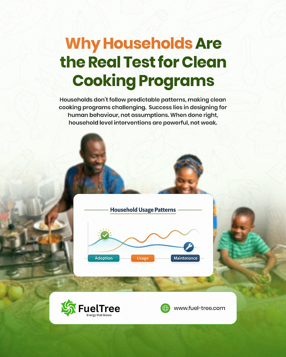 fueltree's tweet photo. Households do not behave like spreadsheets.

Adoption varies. Usage fluctuates. Maintenance matters. These realities make household-level interventions complex but also powerful when done well. https://t.co/vmmxjQU0Y3