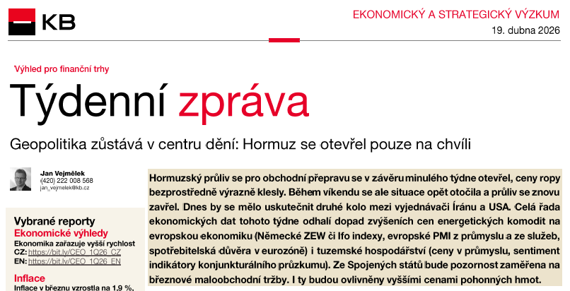 Hormuzský průliv se na konci minulého týdne otevřel a ceny ropy prudce klesly, o víkendu se ale znovu uzavřel. Dnes má proběhnout 2. kolo jednání Írán–USA. Tento týden ukážou data dopady dražších energií v 🇨🇿,🇪🇺 i 🇺🇸. Více v @KBranní zde bit.ly/4tsYkRk od <a href="/komercka/">Komerčka</a>.