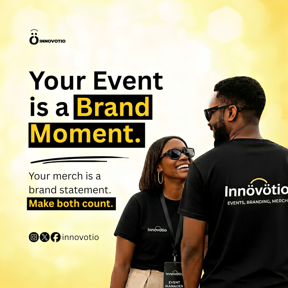 innovotio's tweet image. Every touchpoint is a chance to leave a mark. 💛🖤 Your event. Your merch. Your identity, don't leave any of it to chance. What brand moment are you creating this week? 👇

#innovotio #brand #event #monday