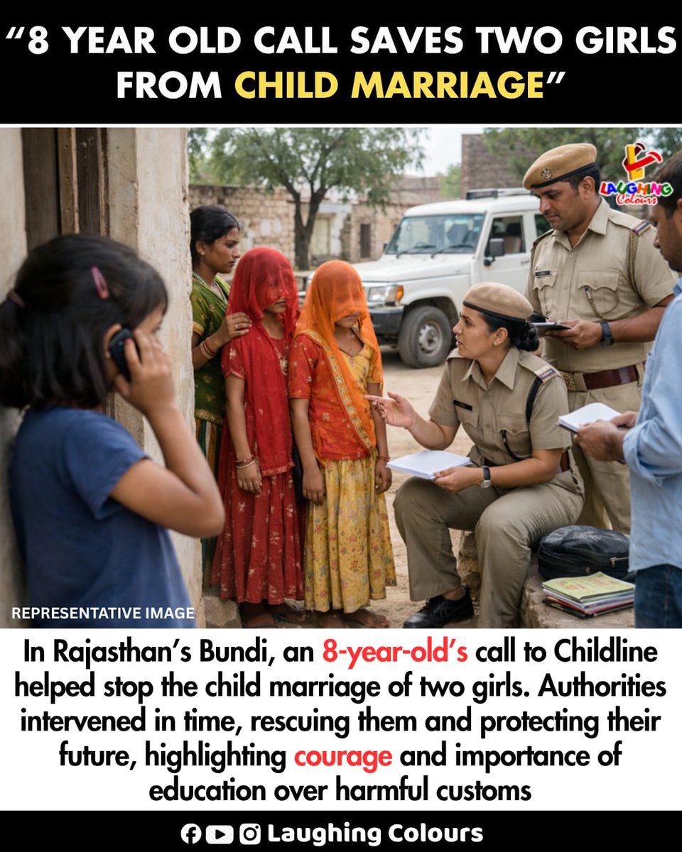 LaughingColours's tweet image. Child call stops marriage 🙌

#Rajasthan #ChildMarriage #Awareness #GoodNews