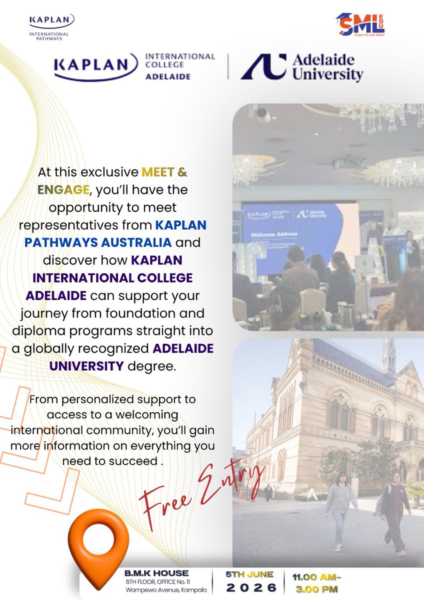 BusingyeJose's tweet photo. Dreaming to study abroad?

The #StudyAbroad Meet &amp; Engage with Kaplan Pathways Australia and @SMLStudy_Abroad has been organized for you! 
All your questions about studying abroad will be answered. Come through!😌

📍 BMK House 📅 June 5th https://t.co/z6NSTMnmdm