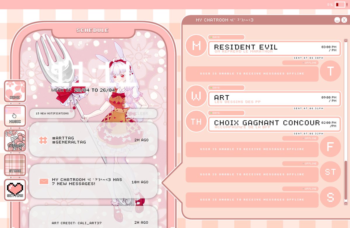 SheryelleVT's tweet image. 🍒Planning du 20 au 26 avril🍒

Lundi 20 : 15h Resident Evil
Mardi 21 :😴
Mercredi 22 : 21h Art
Jeudi 23 : 14h Choix du gagnant du concours de tenue accompagnée de @YumiLucie999 
Vendredi 24 :😴
Samedi 25 :😴
Dimanche 26 :😴

#vtuber #vtuberfr #planning