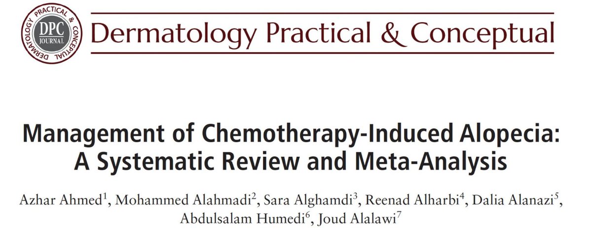 Mohammed_20AA's tweet photo. 📖 Just published in Dermatology Practical & Conceptual: “Management of Chemotherapy-Induced Alopecia: A Systematic Review and Meta-Analysis.”

📌 Scalp cooling significantly reduces chemotherapy-induced hair loss. Across 13 studies (1,200+ patients), hair preservation reached 75–95% compared to 8–49% without cooling. It reduced the risk of moderate-to-severe alopecia by up to 90% and greatly lowered the need for wigs. 

I conceptualized this project in May 2025 and brought it to publication in under a year. Grateful to the team for their dedication and hard work 👏🏻. I'm honored to conduct studies that take a holistic approach and work closely with other specialties in a multidisciplinary setting. 

🔗: https://t.co/pMKOM0sqmZ 
#Research #Dermatology #Oncology #Oncodermatology #ResearchRide
#Hair #Chemotherapy #ChemotherapyAlopecia #alopecia #scalpcooling
