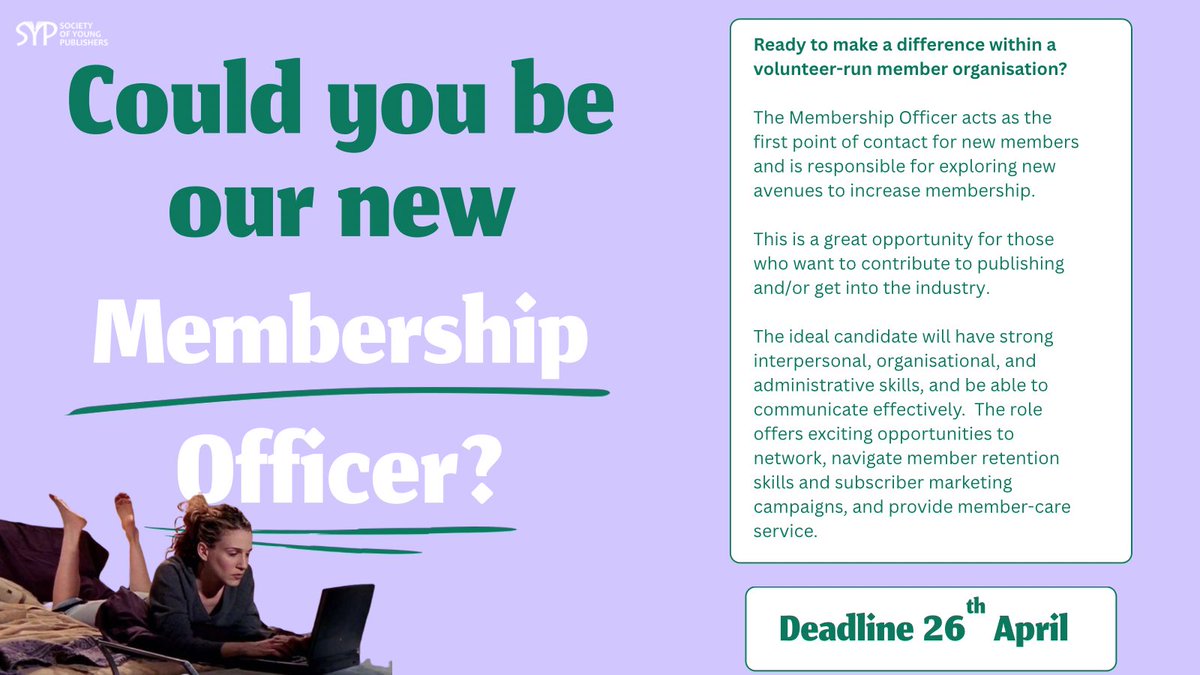 SYP_LDN's tweet photo. Applications for the SYP Membership Officer role are now open ✍️

If you love books and have strong organisational and communication skills, then we want to hear from you 🫵

The deadline for this role is 26th April 2026 📆

Apply via the link in bio 🔗 https://t.co/lIegk1K0bi