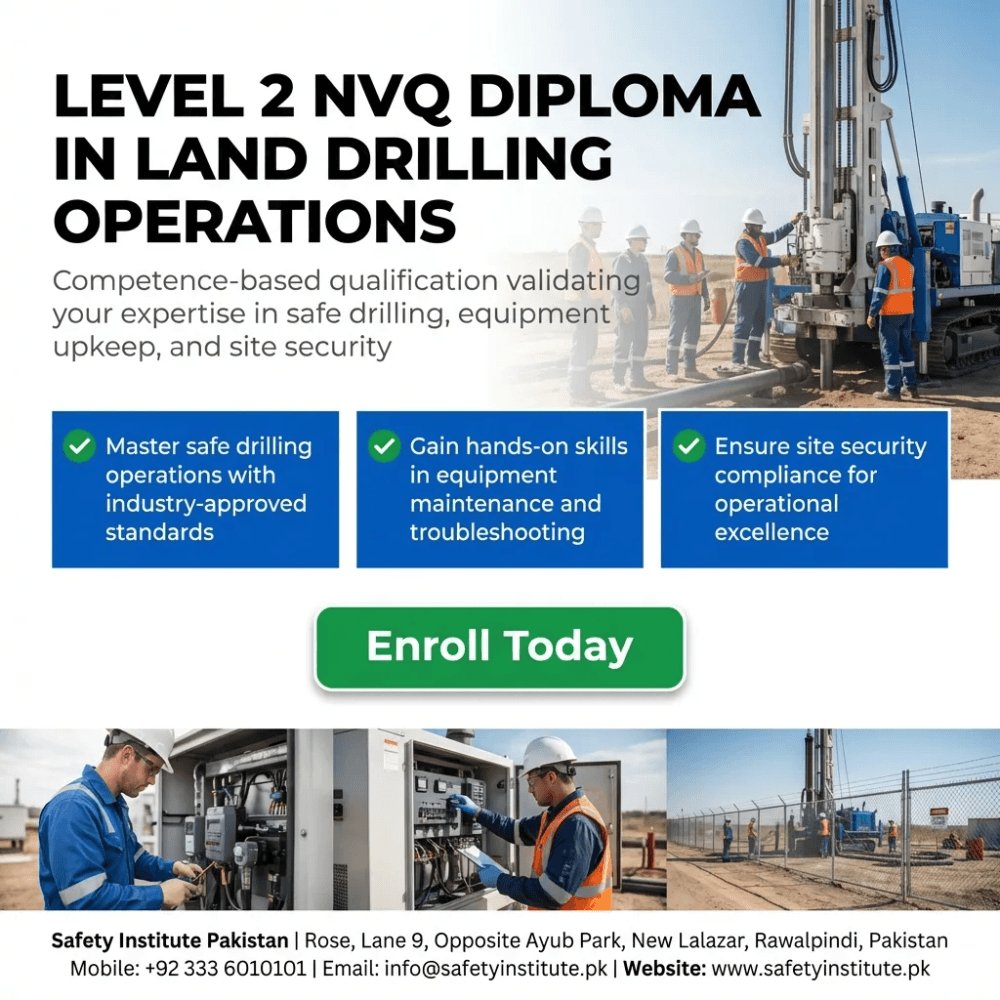 SafetyPakistan's tweet image. Level 2 NVQ Diploma in Land Drilling Operations — Open for enrolment at Safety Institute Pakistan. Level 2. #Level #NVQ #Diploma #Land #Drilling #Operations #VocationalTraining #Diplomas #Pakistan #SouthAsia