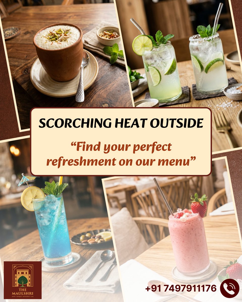 themaulshri's tweet image. Too hot to handle? ☀️🔥
Step into The Maulshri and sip your kind of cool 🍹✨

#LuxuryDining #CoolDrinks #TheMaulshri #SummerEscape #SipInStyle #ChillScenes #mojito #shakes, #lassi