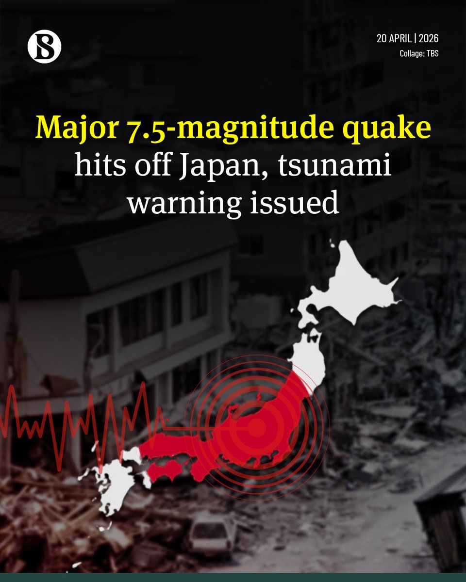 tbsnewsbd's tweet image. An earthquake with a magnitude of 7.5 struck off the northeastern coast of ​Japan today (20 April), as authorities urged residents to stay away from ‌coastal areas where tsunami waves of up to 3 metres (9.84 ft) were expected.

link in comments

#earthquake #japan #TBSNews
