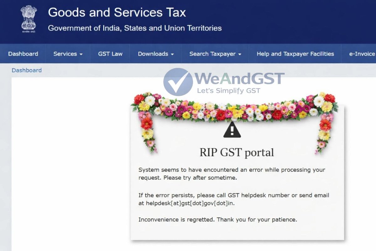 😂💐 RIP GST Portal

जब भी काम urgent होता है…
तभी portal बोलता है — “Please try after sometime” 😭

Taxpayers &amp; CAs right now: 🤡

#GSTPortal #ServerDown #TaxSeason #WeAndGST #TaxProblems #Relatable #gstindia