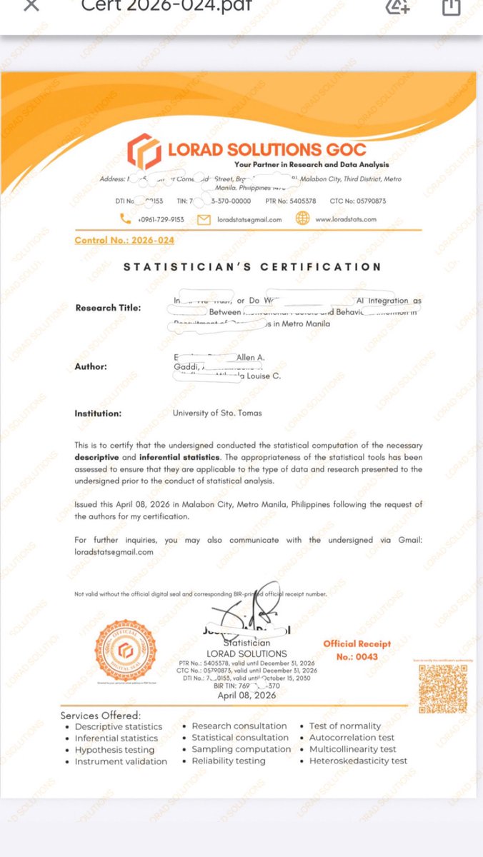 Just finished a data analysis for clients from University of Sto. Tomas. Their research falls within the purview of behavioral science and technology adoption integrating mediation analysis✍️📑

Book your slots w/ LORAD SOLUTIONS!

Lf commissioner lf commissioner lf statistician