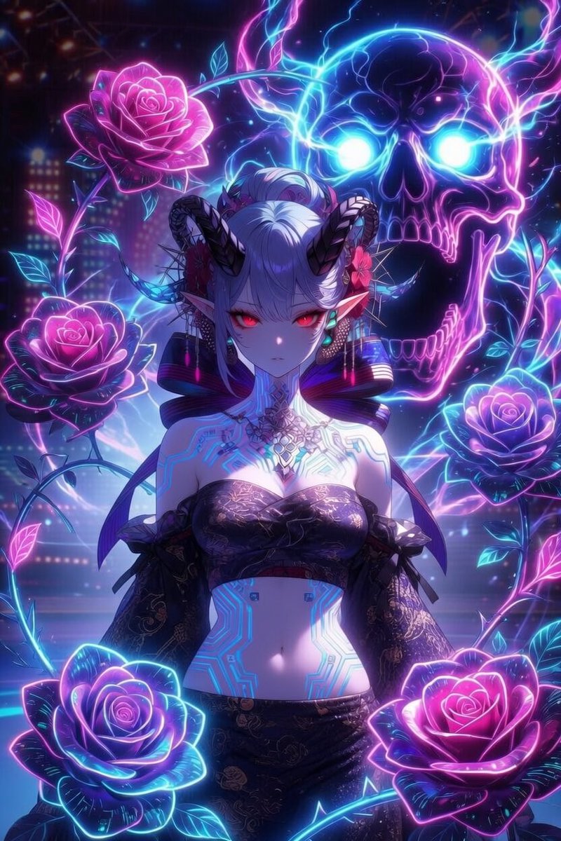 nekojitanoras's tweet image. サイバーパンク×滝夜叉姫
with ガシャドクロ（ネオン）

敵だとしても救われて欲しいなー
#AIart
#イラスト #Pinterest
#AIイラスト
#サイバーパンク #cyberpunk
#創作垢 #絵本制作