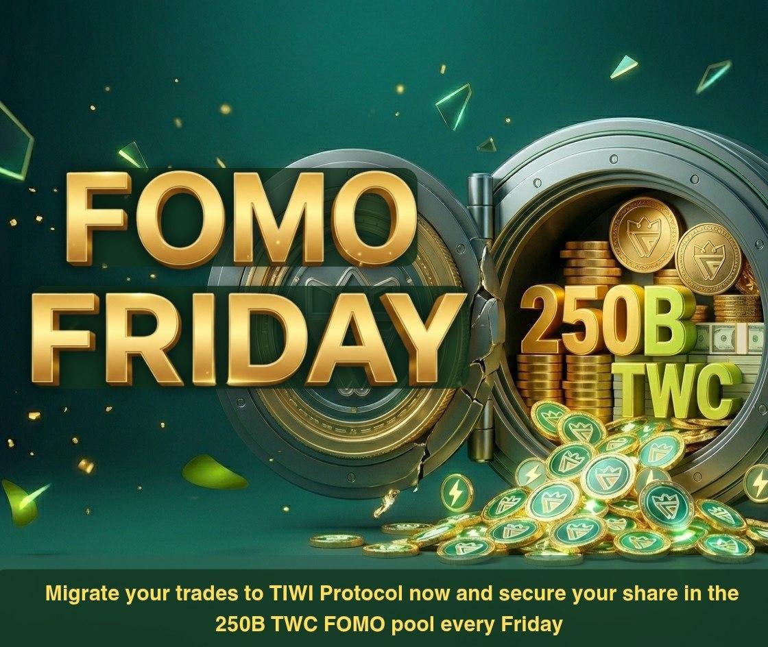 Don't say you are not aware of FOMO Friday. All traders on TIWI Protocol are rewarded with $TWC. No minimum trade volumes for the first 10 weeks. Trade and gain!